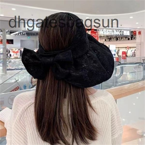 

brand cap and carves uv resistant female korean fisherman hat lace bow style empty sunscreen foldable face small 2sb8, Blue;gray