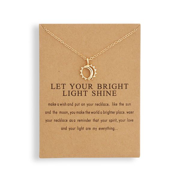 

12pcs fashion jewelry reminder let your bright light shine sun and moon pendant necklace 200928, Silver
