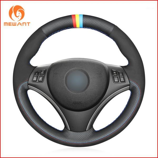 

mewant black genuine leather suede steering wheel covers for e90 e91 e92 e93 e87 e81 e82 e88 x1 e84 accessories1