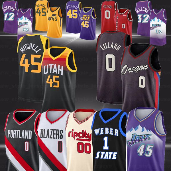 

ncaa 0 damian 45 donovan lillard gobert malone conley 12 john men stockton 32 karl mitchell rudy utah jazz men basketball jerseys, Black;red