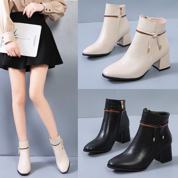 

children's mid-heel boots 2020 autumn new foreign style thick heel side zipper low-boots fashion, Black