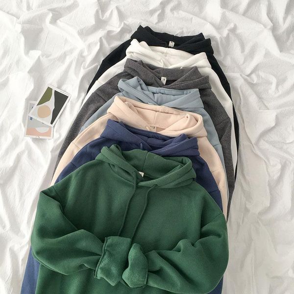 

velvet thickened hooded sweatshirt women casual solid long sleeve loose pullover female harajuku green blue autumn hoodies1, Black