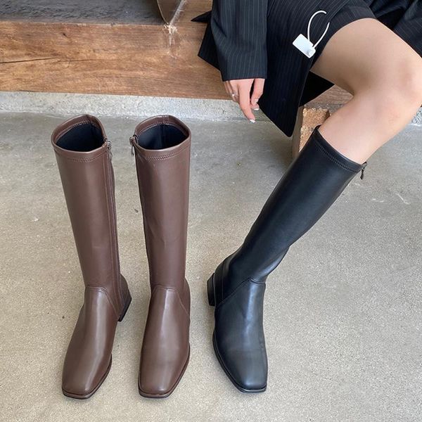 

boots luxury 2021 ins women low heels long winter knee high flat riding comfortable leather crotch thigh shoes, Black
