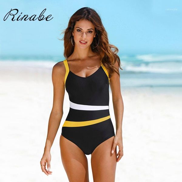 

rinabe classic vintage one piece swimsuit patchwork swimwear women bathing suit slimming monokini halter bikini 2020 bodysuit1, White;black