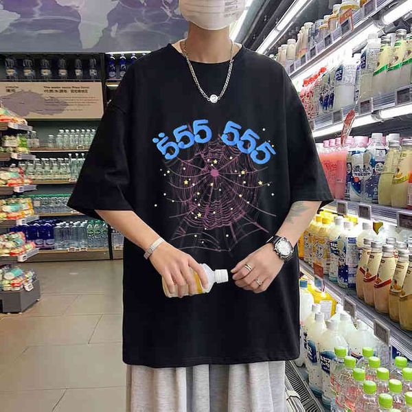 

2021 new printing sp5der 555555 angel number t shirt men women spider web pattern t-shirt super cool hip hop tees, White;black
