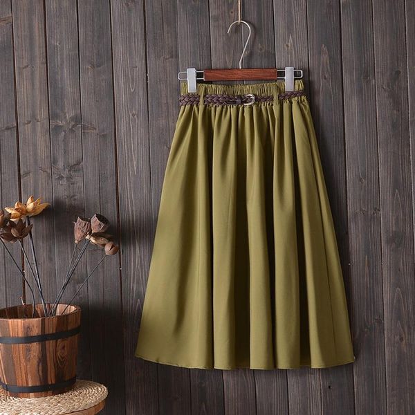 

knee length summer skirt women with belt 2019 fashion korean ladies high waist pleated a-line school skirt female, Black