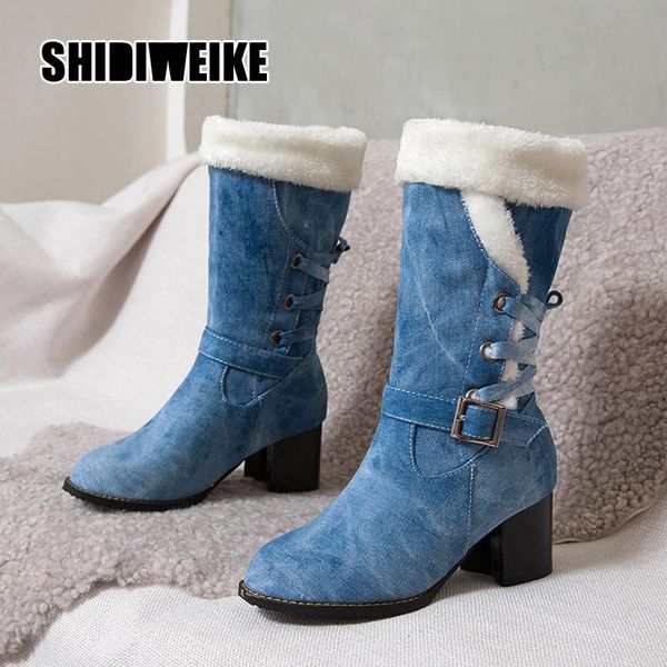 

fashion winter women boots denim women round toe cowboy style high heelslace up shoes comfortable v546, Black