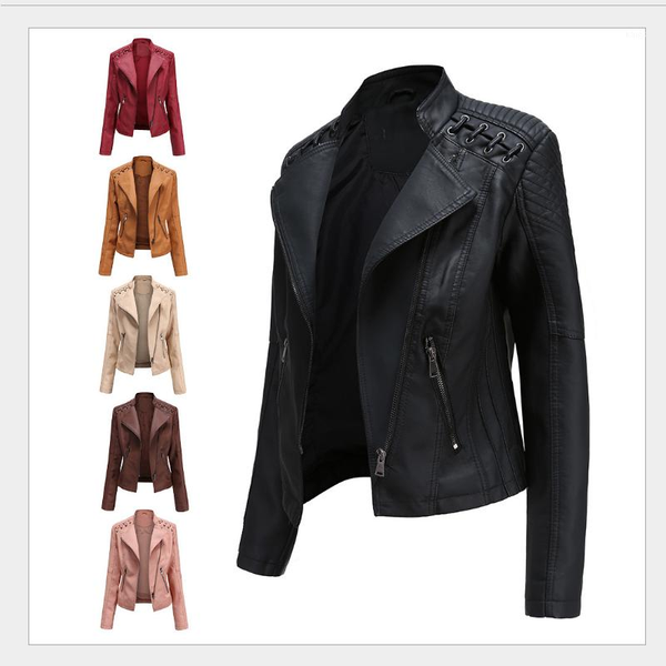 

2020 new spring and autumn women's leather jacket women's short jacket slim thin leather ladies motorcycle suit1, Black