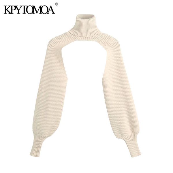 

kpytomoa women fashion arm warmers knitted sweater vintage high neck long sleeve female pullovers chic 201031, White;black