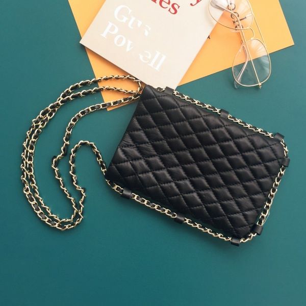 

новая кожа овчина черной ромбические цепи мини мобильного телефон кошелек ретро сумка женщина мягкого crossbody сумка марка малого кошелек з