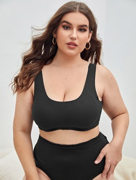 

plus solid wireless bra p89q#, Black;white