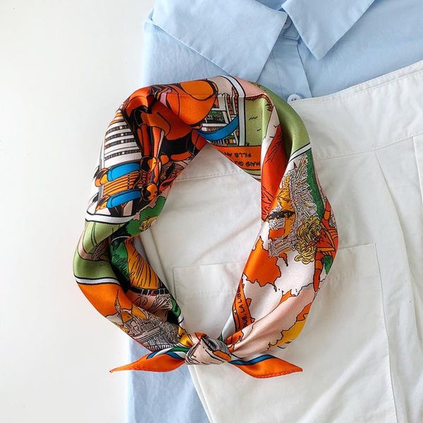 

2020 fashion neck scarf women 100% pure silk square scarves neckerchief hair foulard bandana lady headband hijab poncho, Blue;gray