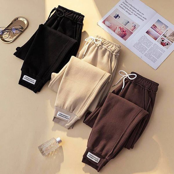 

autumn woolen sweatpants women warm casual joggers women pants sports winter high waist trousers female cotton harem pants 1017, Black;white