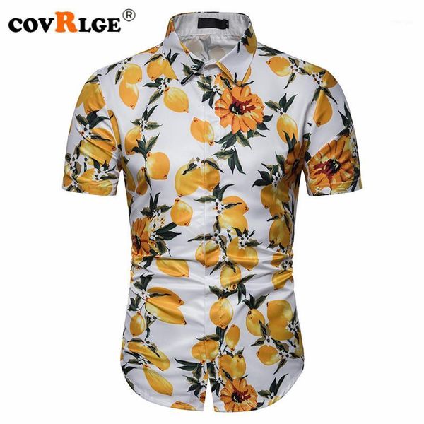 

covrlge men's summer polyester 3d floral shirts turn-down collar short-sleeved broadcloth yellow shirt casual shirts mcs0781, White;black