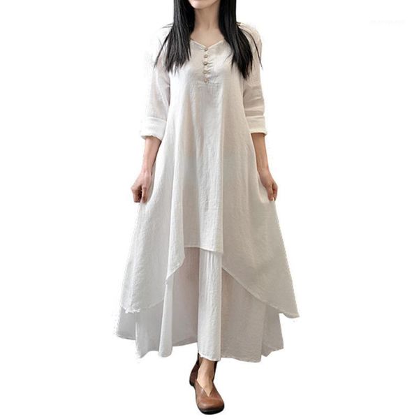 

casual dresses women's clothing women dress loose long sleeve solid clothes autumn cotton linen boho party maxi1, Black;gray