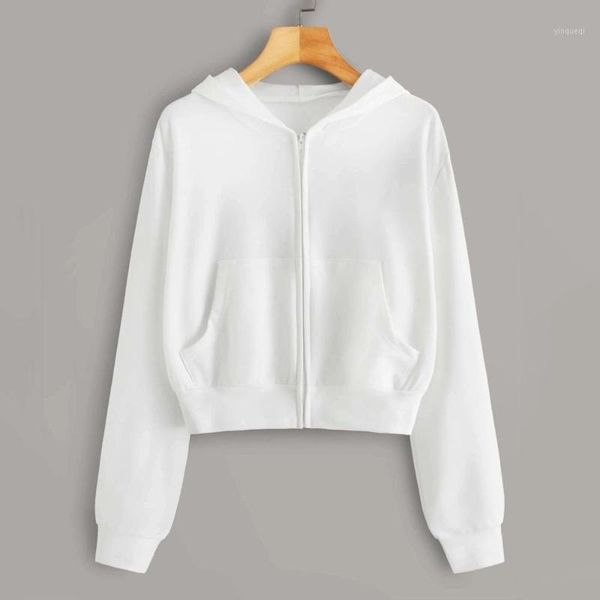 

women soild hoodie sweatshirt 2020 women sweatshirts women's fashion casual solid long sleeve zipper pocket autumn sweatshirt1, Black