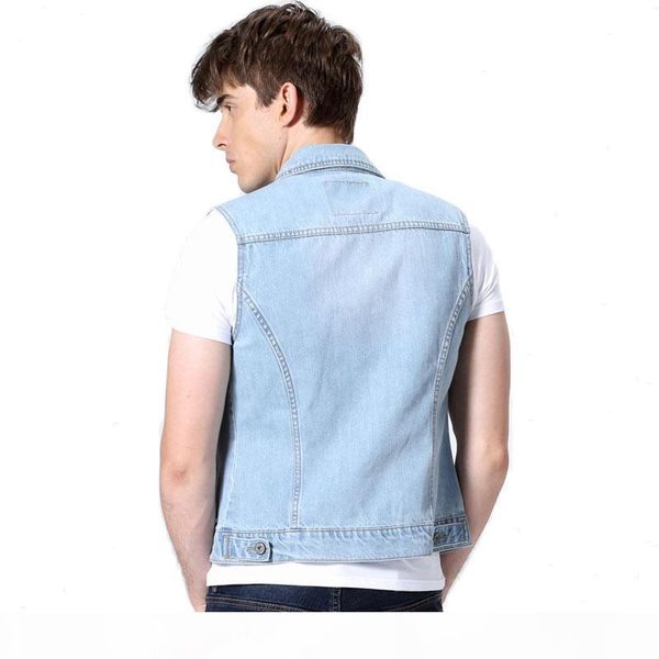

wholesale- fashion brand mens denim vests jackets men sleeveless outerwear classic washed blue denim vests slim fit punk style cowboy gilet, Black;white