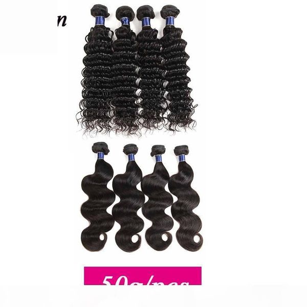 

deep wave brazilian remy hair extensions unprocessed peruvian virgin human hair bundles deep wave body wave hair bundles weft 50g pcs, Black
