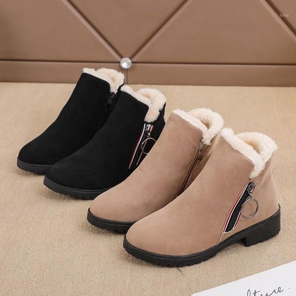 

women winter boots faux suede warm plush ankle boots solid color zipper female snow simple soft design plus size shoes1, Black
