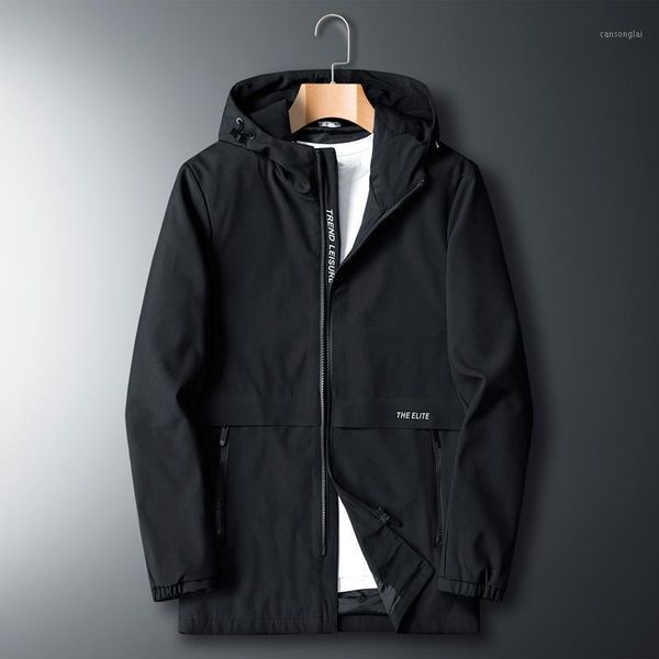 

4xl 5xl 6xl 7xl 8xl men's long hooded windbreaker coat 2020 autumn brand clothing zipper pocket youth casual loose jacket black1, Tan;black