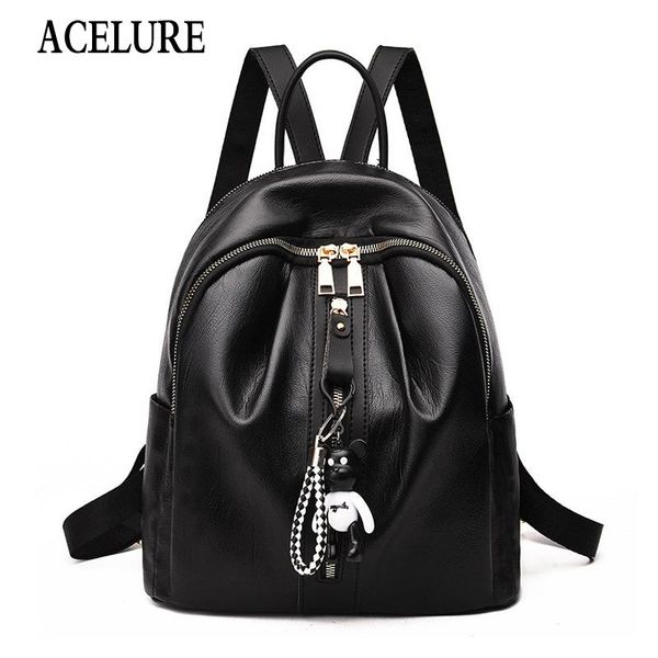

acelure мода новый медведь подвеска zipper рюкзак для женщин твердая мягкая кожа pu сладкая леди рюкзак милые школьнику сумка jlltod