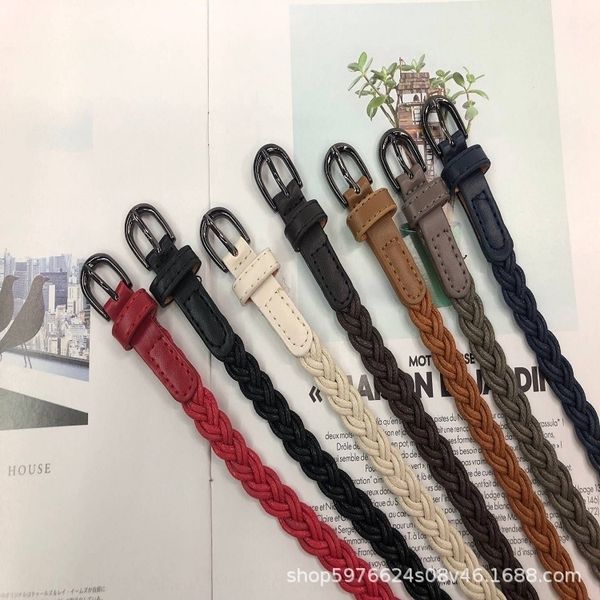 

9ko0k women's woven korean style versatile casual pinthin dresshemp hemp rope dress rope belt with knot dress belt wvuje, Black;brown