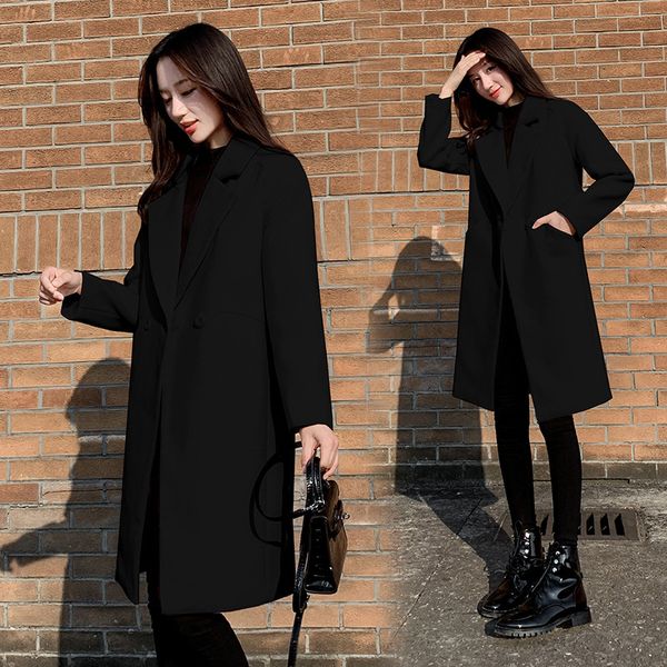 

black tweed women's middle long autumn winter 2020 new korean loose cocoon small woollen coat women