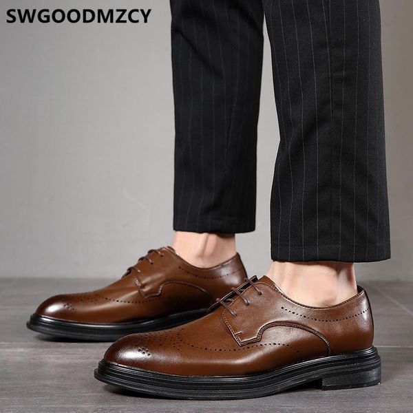

brogue shoes men formal coiffeur corporate shoes for men brown dress italian brand dress leather wedding ayakkab, Black