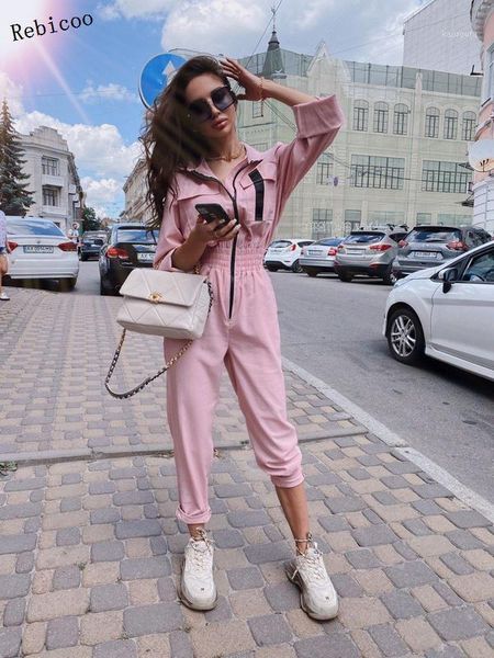 

streetwear casual women jumpsuits loose long sleeve zippers ladies overalls fashion high waist long pants solid playsuit autumn1, Black;white