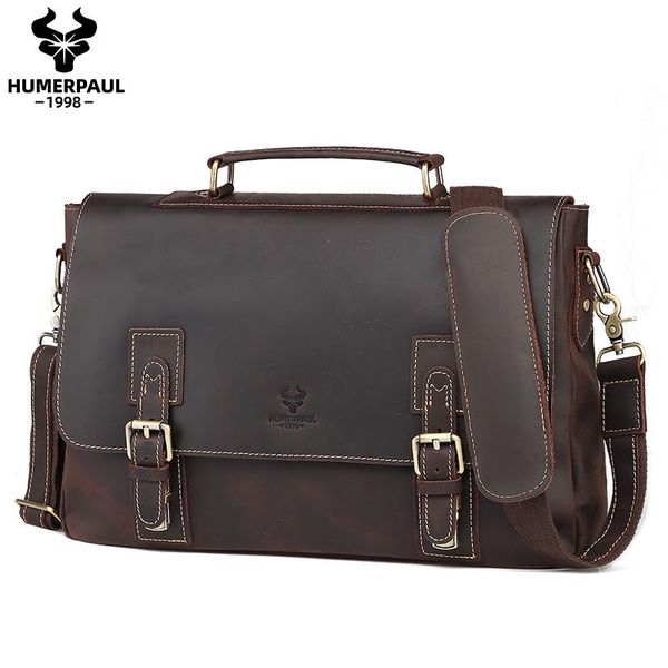 

luxury fashion men's briefcase crazy horse leather lapbag vintage totes for document office bags grade computer bag new