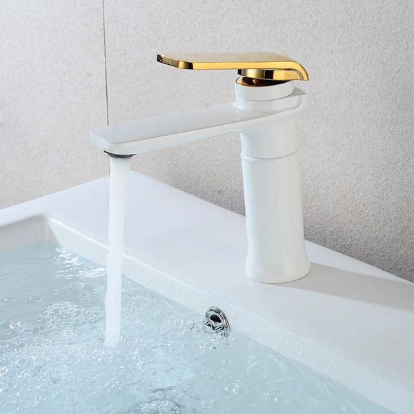 

bathroom faucets basin mixer tap sink faucet white and gold brass single handle hole grifo lavabo wash and cold basin taps