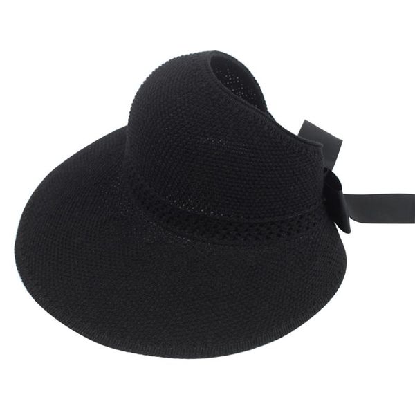

holiday beach summer ribbon knitted foldable wide brim women sun hat fashion all match bowknot adjustable uv protection, Blue;gray