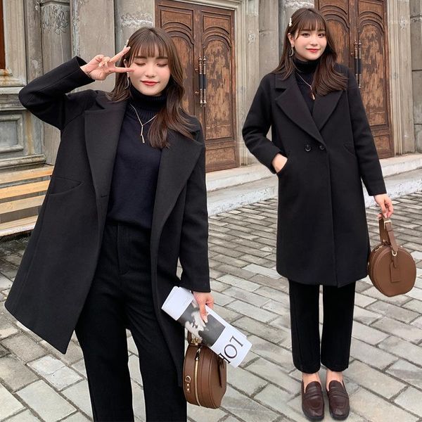 

women's outerwear winter mid-length section is thinner and age-reducing western style woolen coat jacket1, Black