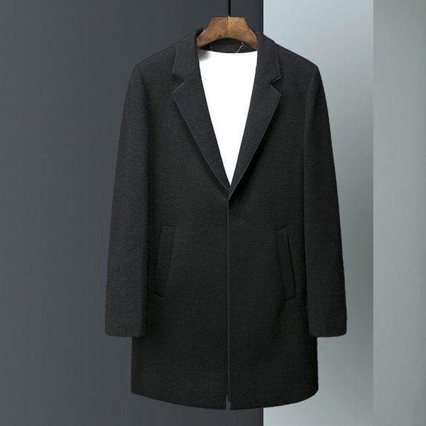 

cashmere wool 2020 new autumn and winter suit collar thickened medium length windbreaker men's tweed coat, Tan;black