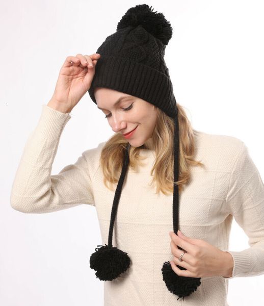 

2020 women winter outdoor warm knitted baggy beanie pom hat crochet ski cap sports casual ski thick cap new, Blue;gray