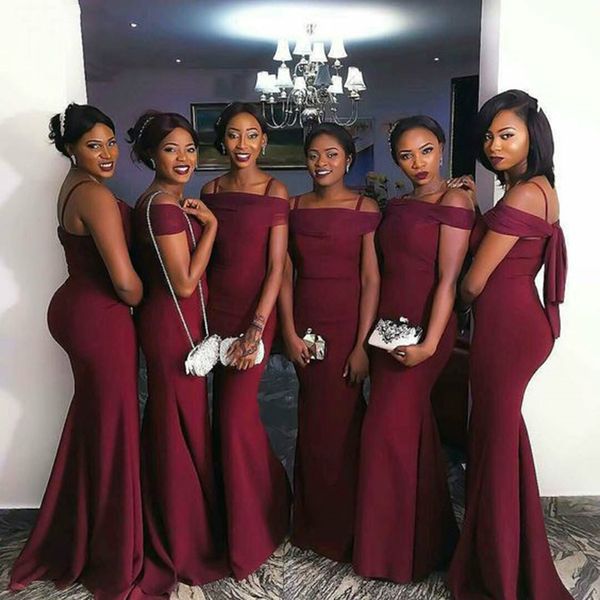 

dark red bridesmaid dress wedding ceremony women off-shoulder african formal maid of honor gown plus size custom made, White;pink