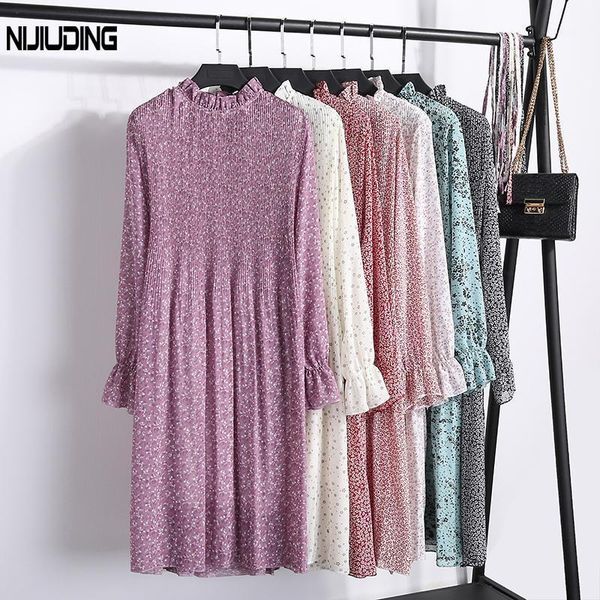 

new fashion spring autumn chiffon dresses women's print dress casual floral dress with belt long sleeve thick 19 colors1, Black;gray