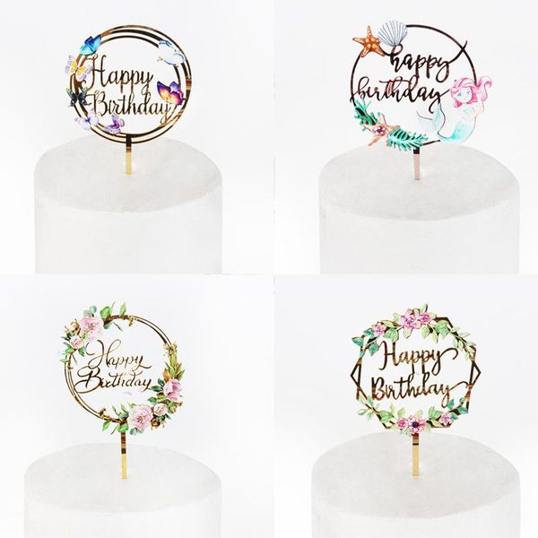 

cyuan happy birthday cake er acrylic cake flags cute flower shape ers birthday party supplies decor