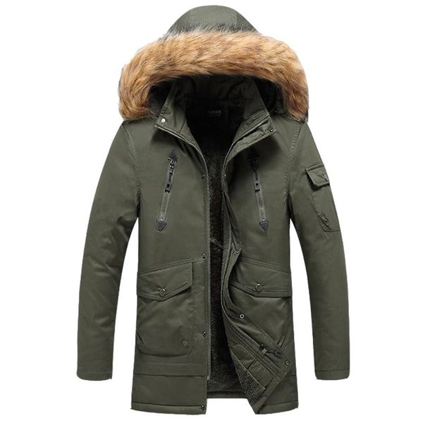 

men's down & parkas winter parka jacket thick padding warm cotton windbreaker casual faux fur hooded detachable medium length coat, Black