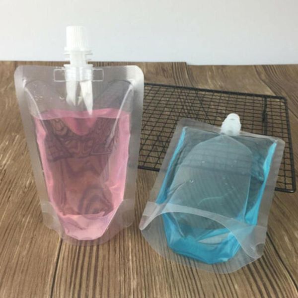 

50 pcs 200ml portable stand-up transparent plastic drink packaging bags spout pouch for beverage diy fruit juice milk coffee