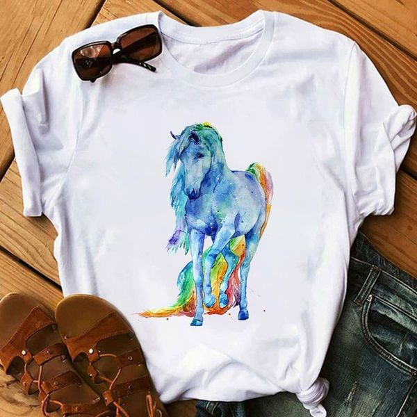 

graphic tees watercolor horse tshirts women funny t-shirt white casual short sleeve vogue tshirt camisetas mujer