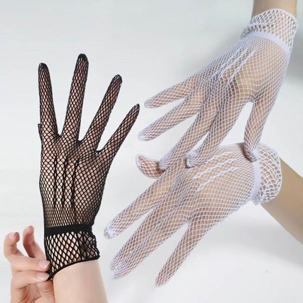 

five fingers gloves spring summer mesh fishnet elasticity for women fancy dance party female finger gloves1, Blue;gray