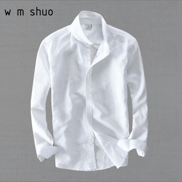 

men's casual shirts cotton linen solid white long sleeve men y076, White;black