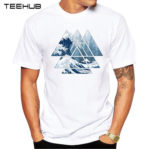 

men's new fashion geometry misty forest wave design short sleeve cool printed hipster s sport hooded sweatshirt hoodie men t shirt