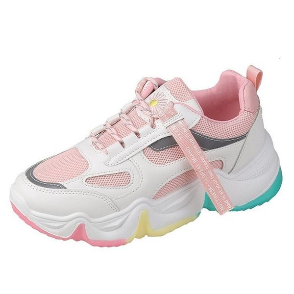 

2021 new foot round father spring summer of the women thick pink sports shoes lace up to female tennis trainers r5jd, Black;white