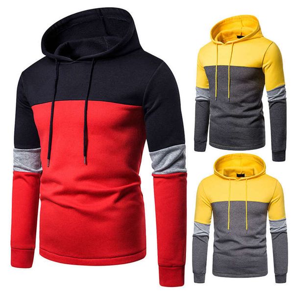 

three splicing daily color leisure entertainment sports pullover men's hooded sweater wy60, Gray