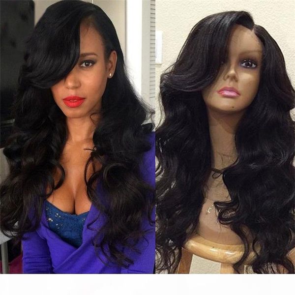 

fashion brazilian body wave full lace wig human hair natural color glueless wigs baby hair for black women, Black;brown