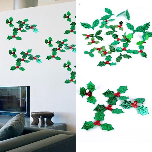 Decorazioni natalizie Ciondolo a forma di trifoglio Ornamento per albero 100 pezzi Forniture per feste festive Bella decorazione Applique lucide Verde1