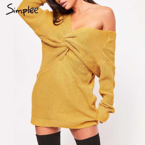 

simplee off shoulder knitted dress backless cross fashion long sleeve women dresses 2018 autumn winter casual sweater dress1, Black;gray