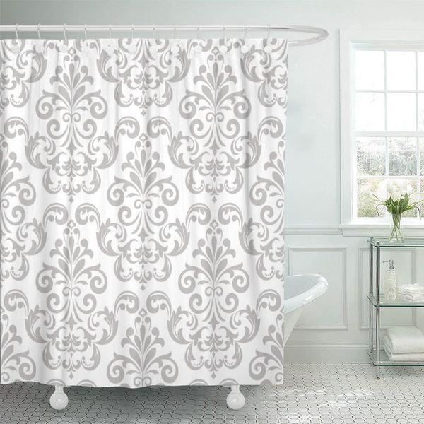 

shower curtains silver antique in the style of baroque gray and white floral graphic pattern damask waterproof1
